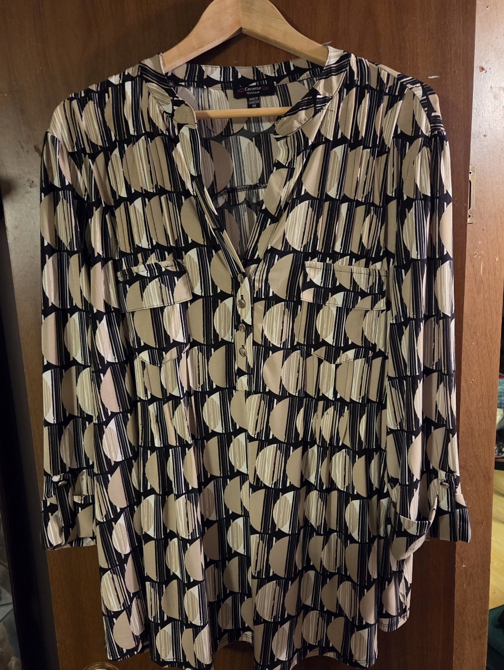 Cocomo Black and Cream Geometric Button-Front Tunic